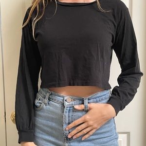 Black Long Sleeve Crop Top
